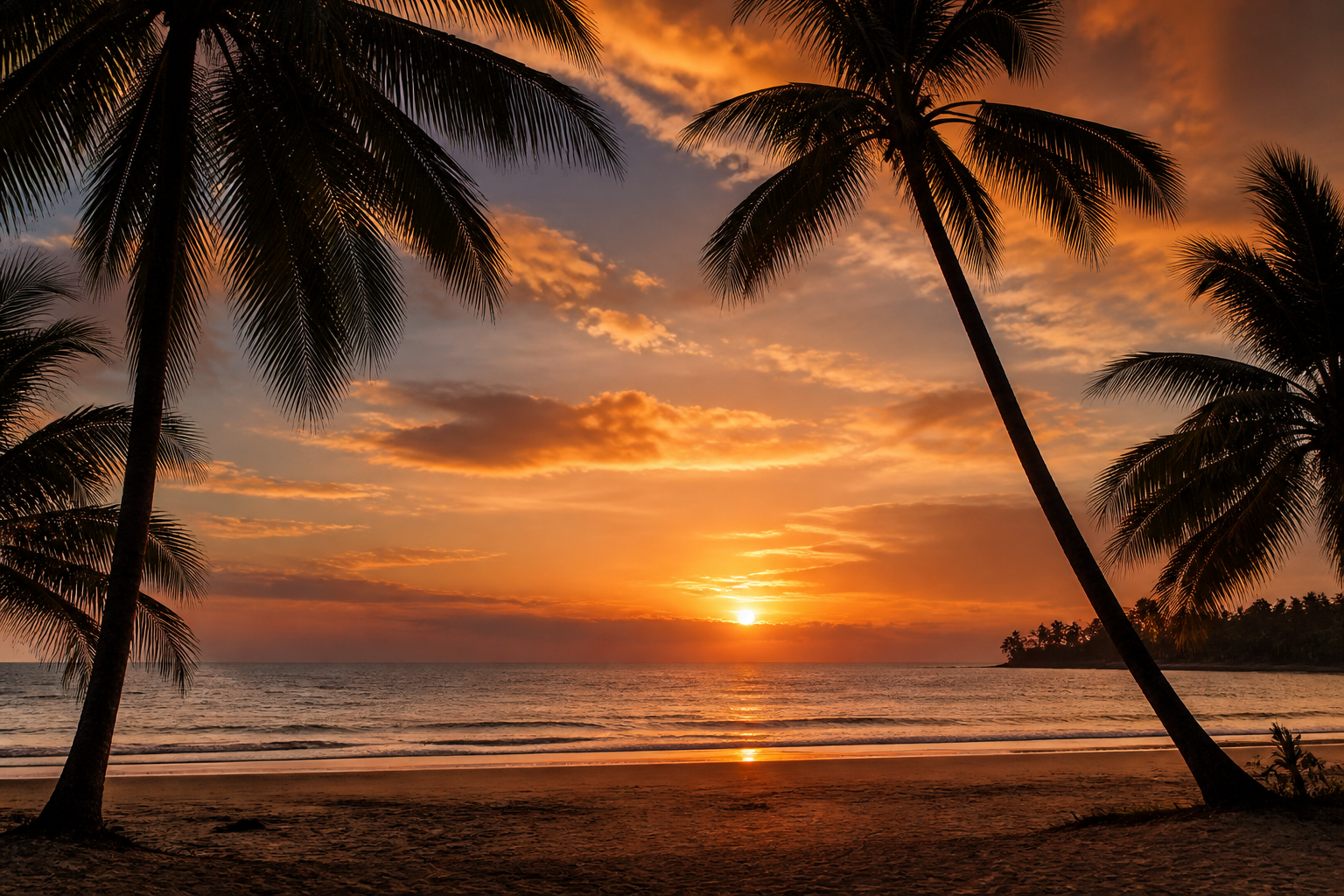 Sunset over a tropical beach in Khao Lak