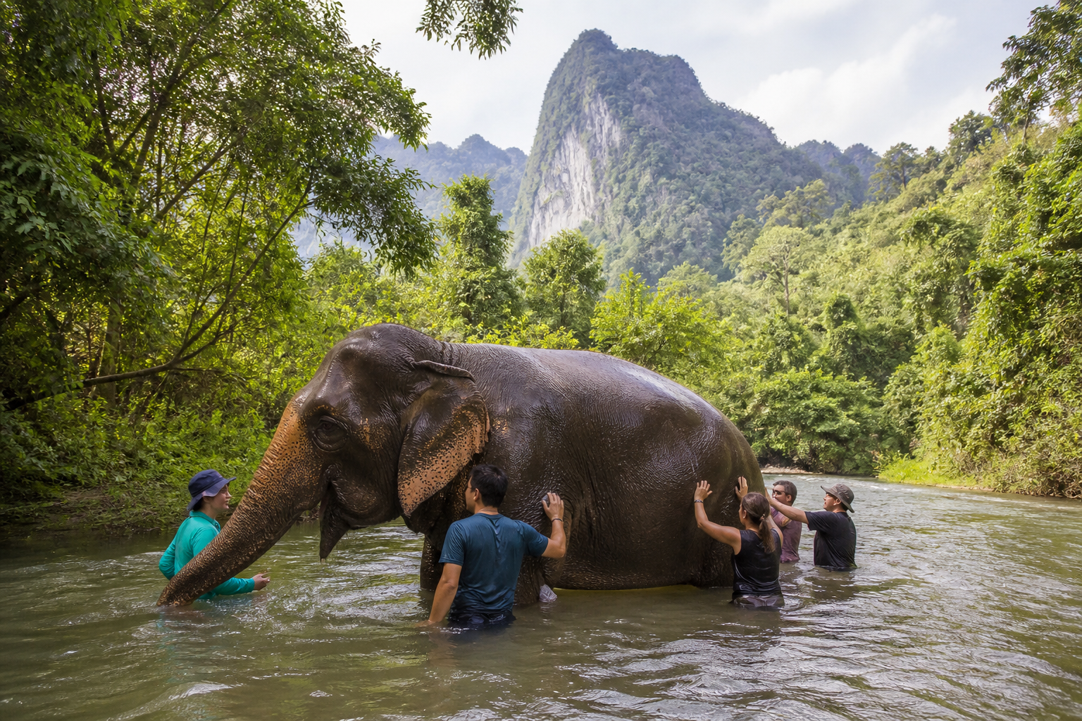 Khao Sok Safari — Elephant Bathing & Bamboo Raft or Canoe